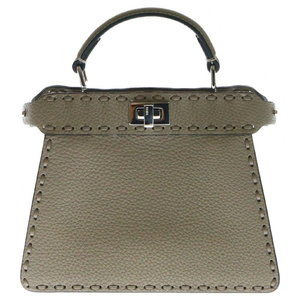 FENDI Peekaboo Handbag Bag Beige Leather